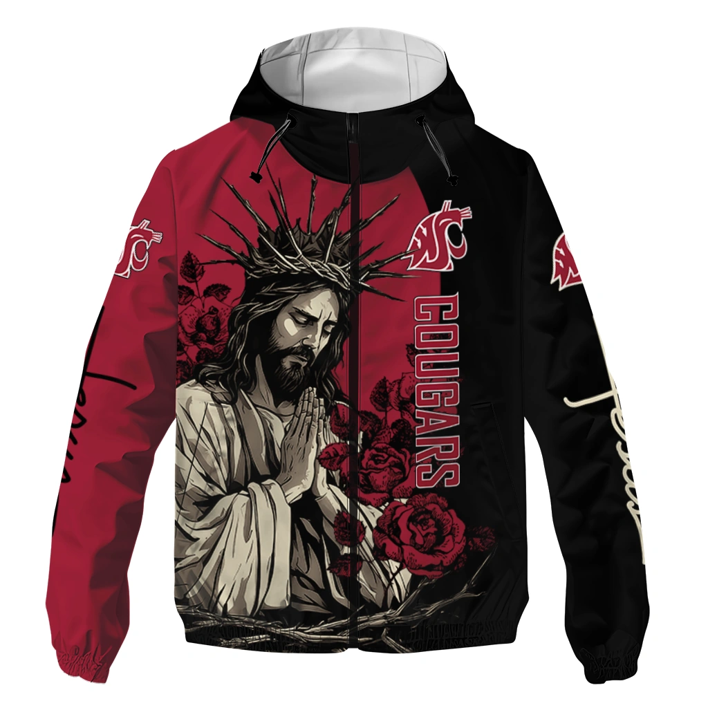 washington state cougars jesus roses crimson black windbreaker jacket best selling washington state cougars jesus roses crimson black windbreaker jacket best selling