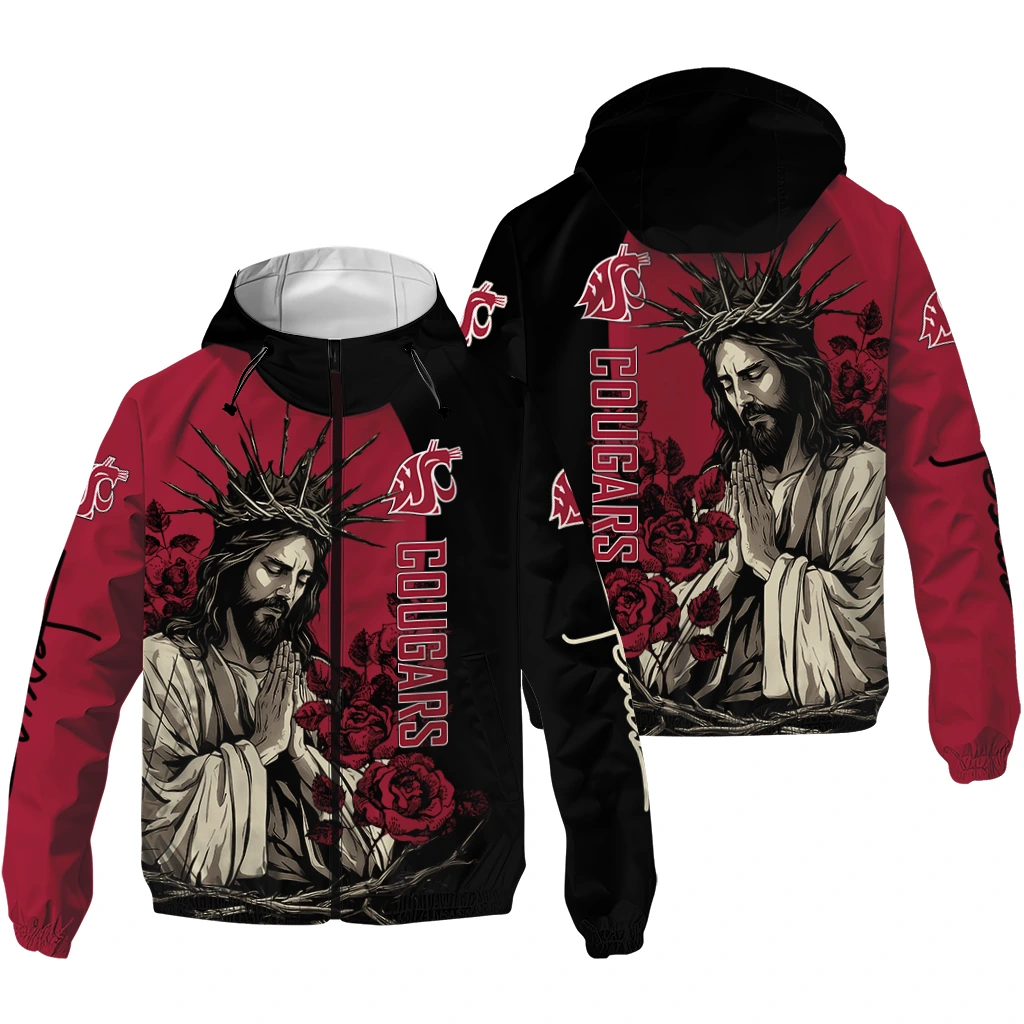 washington state cougars jesus roses crimson black windbreaker jacket high quality washington state cougars jesus roses crimson black windbreaker jacket high quality