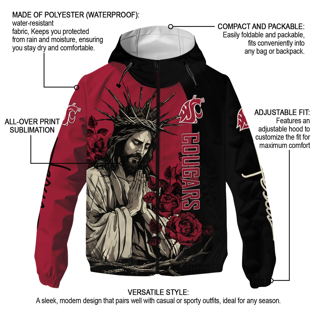 washington state cougars jesus roses crimson black windbreaker jacket new arrival washington state cougars jesus roses crimson black windbreaker jacket new arrival