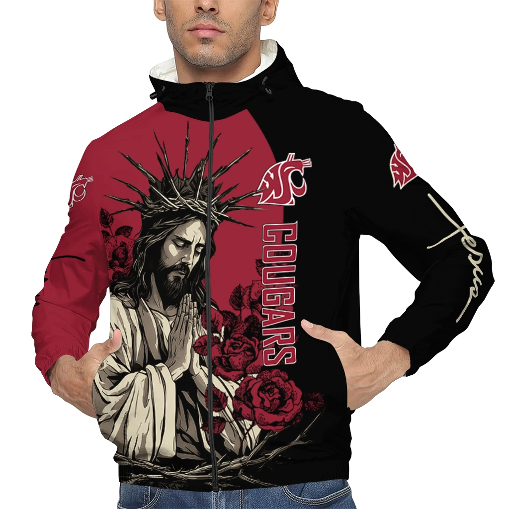 washington state cougars jesus roses crimson black windbreaker jacket top rated washington state cougars jesus roses crimson black windbreaker jacket top rated
