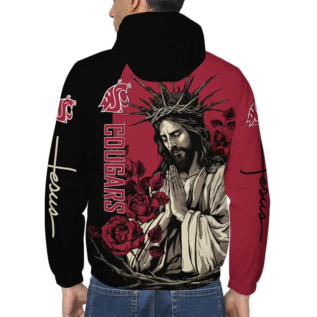 washington state cougars jesus roses crimson black windbreaker jacket trendy washington state cougars jesus roses crimson black windbreaker jacket trendy