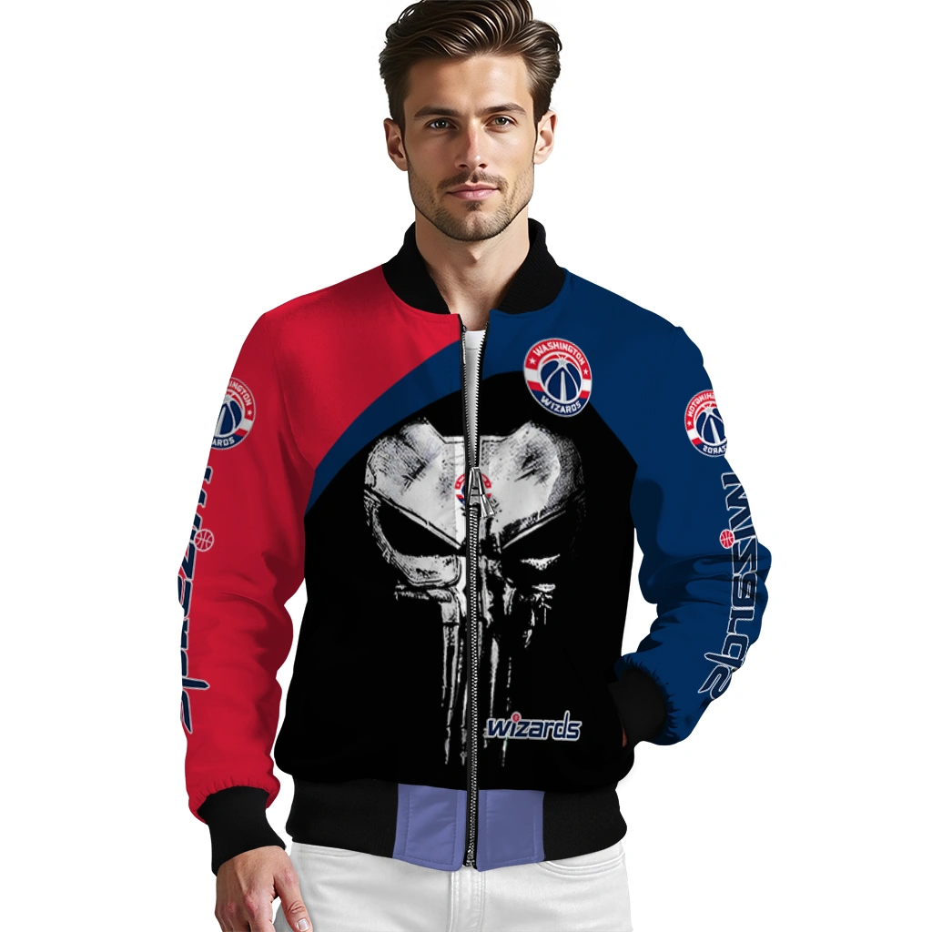 washington wizards edgy mask blue black bomber jacket high quality washington wizards edgy mask blue black bomber jacket high quality