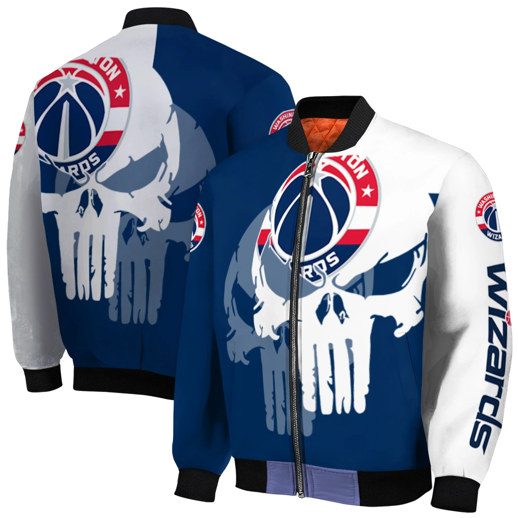 washington wizards skull outline blue white bomber jacket best selling washington wizards skull outline blue white bomber jacket best selling
