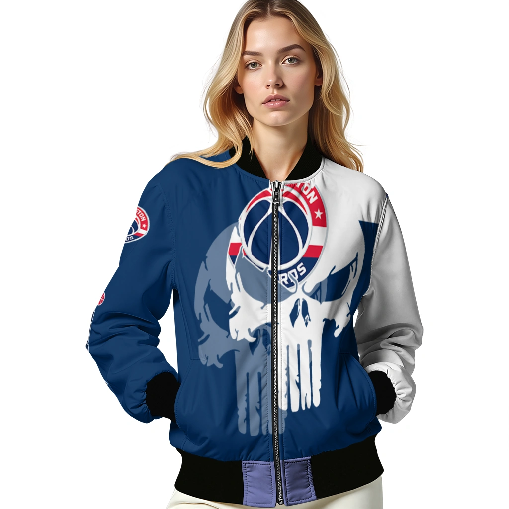 washington wizards skull outline blue white bomber jacket latest model washington wizards skull outline blue white bomber jacket latest model