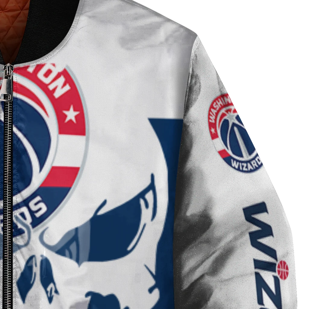 washington wizards skull outline blue white bomber jacket premium grade washington wizards skull outline blue white bomber jacket premium grade