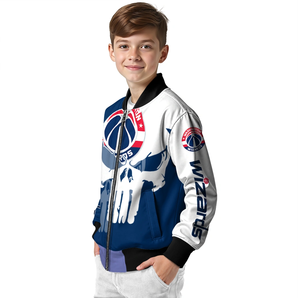 washington wizards skull outline blue white bomber jacket trendy washington wizards skull outline blue white bomber jacket trendy