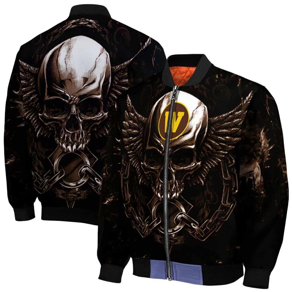 western michigan broncos skull bite brown black bomber jacket best selling western michigan broncos skull bite brown black bomber jacket best selling