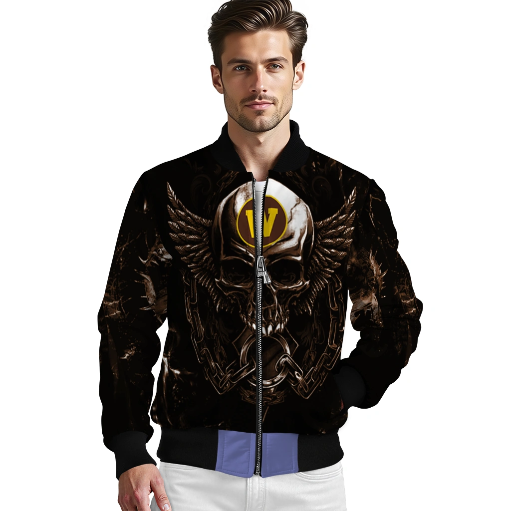 western michigan broncos skull bite brown black bomber jacket high quality western michigan broncos skull bite brown black bomber jacket high quality