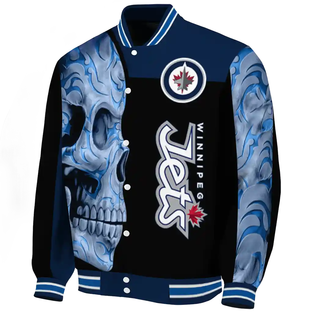 winnipeg jets fire skull blue black varsity jacket best selling winnipeg jets fire skull blue black varsity jacket best selling