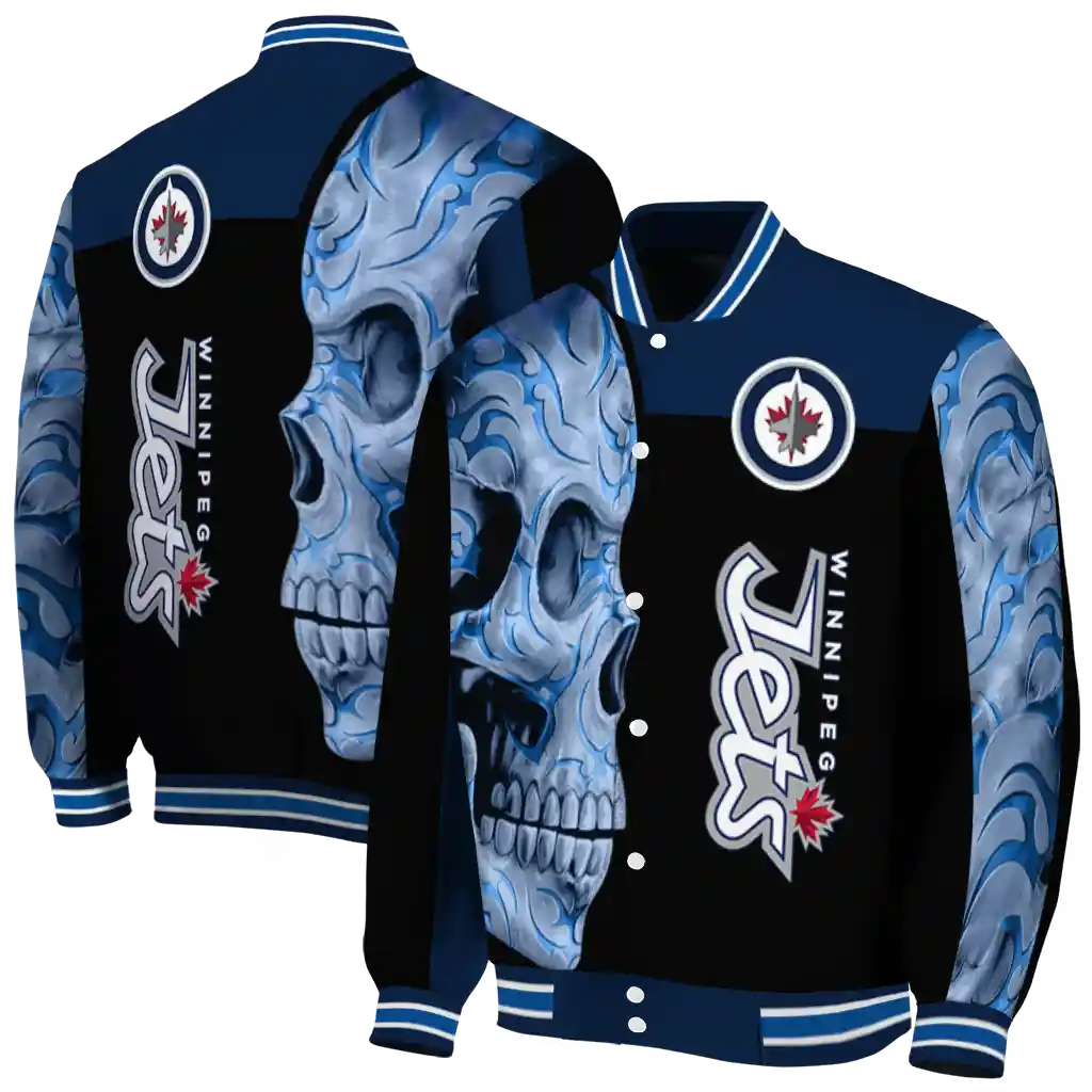 winnipeg jets fire skull blue black varsity jacket fashion forward winnipeg jets fire skull blue black varsity jacket fashion forward