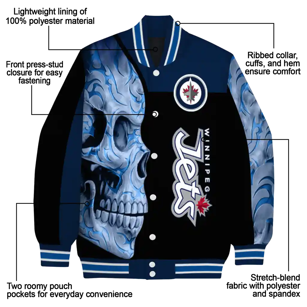 winnipeg jets fire skull blue black varsity jacket new arrival winnipeg jets fire skull blue black varsity jacket new arrival