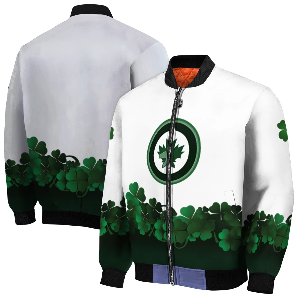 winnipeg jets lucky clovers white green bomber jacket best selling winnipeg jets lucky clovers white green bomber jacket best selling