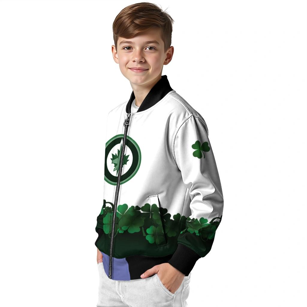 winnipeg jets lucky clovers white green bomber jacket trendy winnipeg jets lucky clovers white green bomber jacket trendy