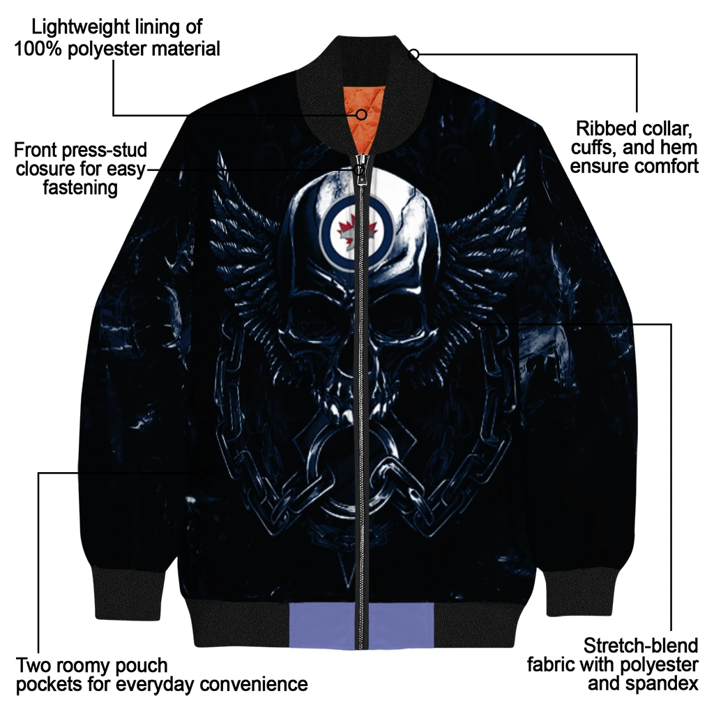winnipeg jets skull bite blue black bomber jacket new arrival winnipeg jets skull bite blue black bomber jacket new arrival