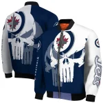 winnipeg jets skull outline blue white bomber jacket best selling