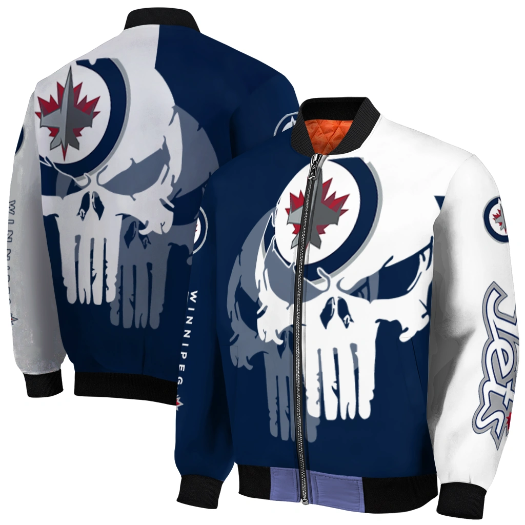 winnipeg jets skull outline blue white bomber jacket best selling winnipeg jets skull outline blue white bomber jacket best selling