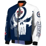 winnipeg jets skull outline blue white bomber jacket best selling