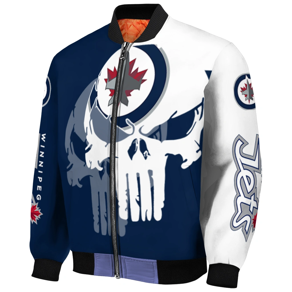 winnipeg jets skull outline blue white bomber jacket fashion forward winnipeg jets skull outline blue white bomber jacket fashion forward