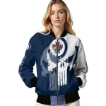 winnipeg jets skull outline blue white bomber jacket best selling