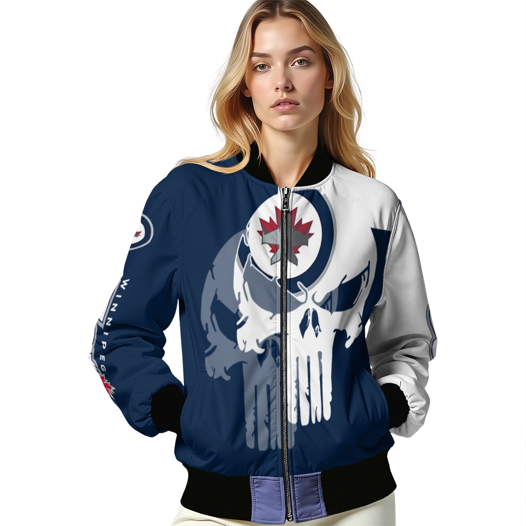 winnipeg jets skull outline blue white bomber jacket latest model winnipeg jets skull outline blue white bomber jacket latest model
