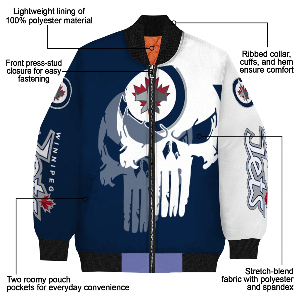 winnipeg jets skull outline blue white bomber jacket new arrival winnipeg jets skull outline blue white bomber jacket new arrival