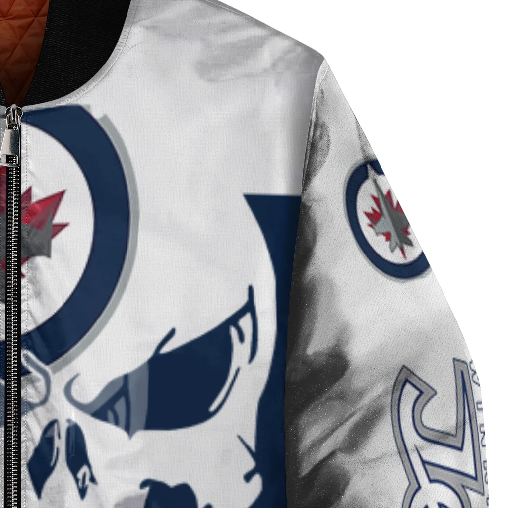 winnipeg jets skull outline blue white bomber jacket premium grade winnipeg jets skull outline blue white bomber jacket premium grade