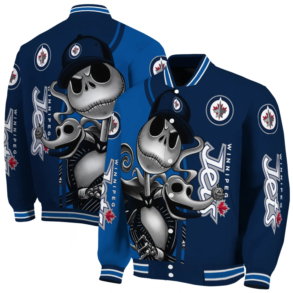 winnipeg jets spooky grin blue varsity jacket fashion forward winnipeg jets spooky grin blue varsity jacket fashion forward
