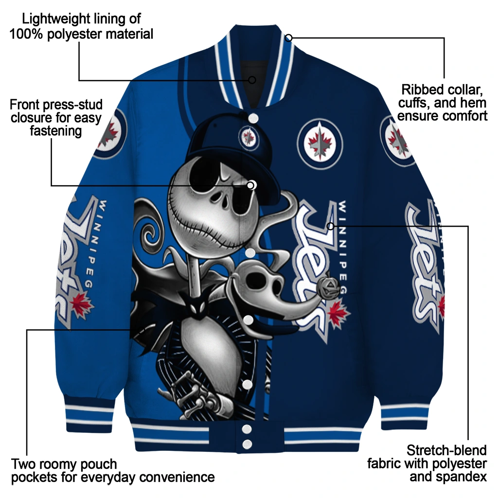 winnipeg jets spooky grin blue varsity jacket new arrival winnipeg jets spooky grin blue varsity jacket new arrival