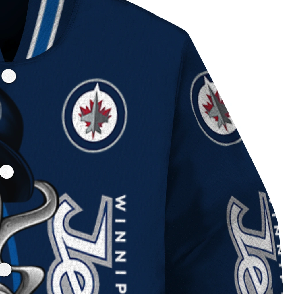 winnipeg jets spooky grin blue varsity jacket premium grade winnipeg jets spooky grin blue varsity jacket premium grade