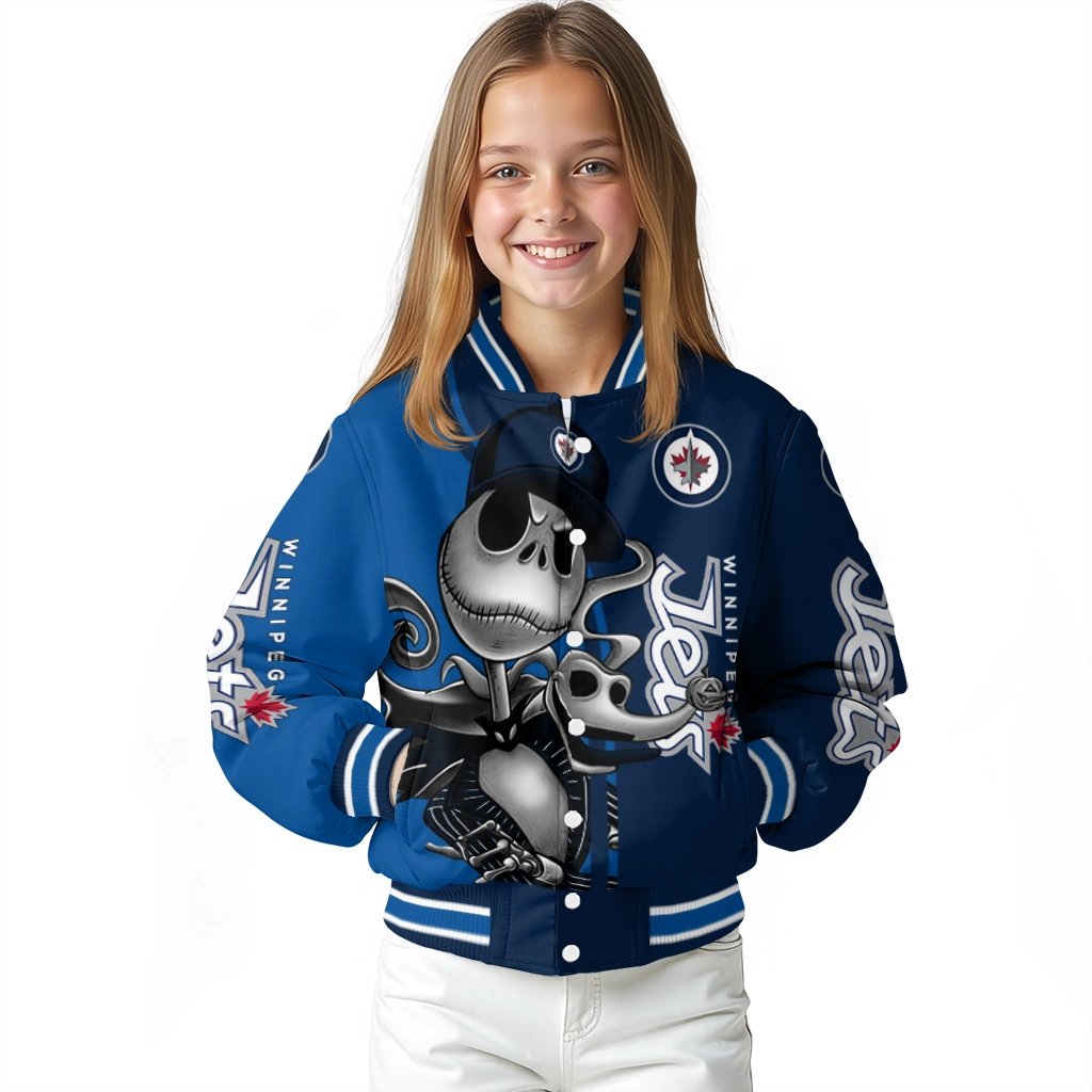 winnipeg jets spooky grin blue varsity jacket top rated winnipeg jets spooky grin blue varsity jacket top rated