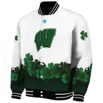 wisconsin badgers clovers pattern white green varsity jacket best selling