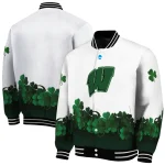 wisconsin badgers clovers pattern white green varsity jacket best selling