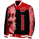 wisconsin badgers fire skull red black varsity jacket best selling
