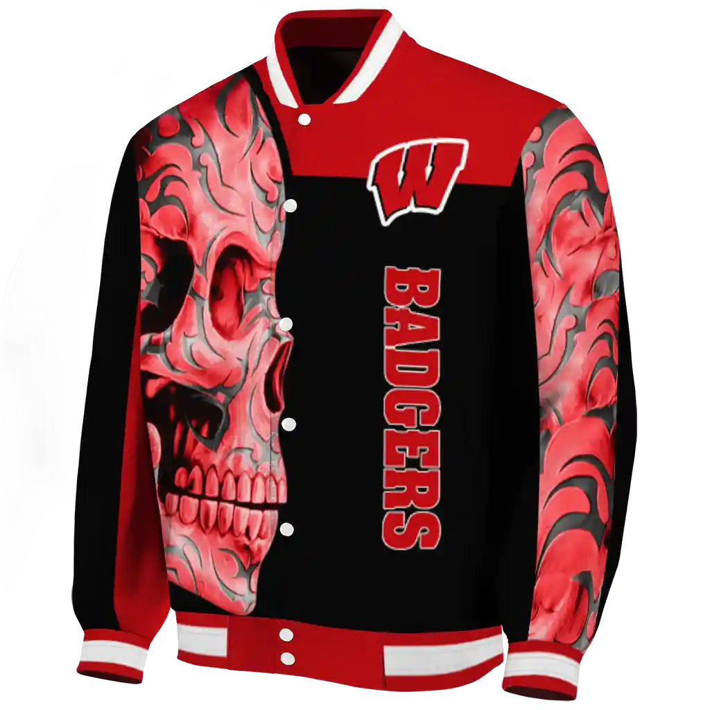 wisconsin badgers fire skull red black varsity jacket best selling wisconsin badgers fire skull red black varsity jacket best selling