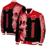 wisconsin badgers fire skull red black varsity jacket best selling