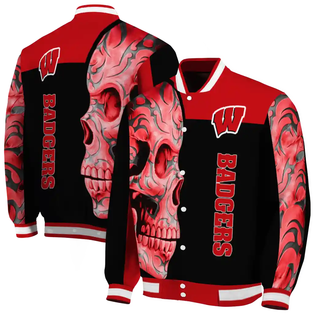 wisconsin badgers fire skull red black varsity jacket fashion forward wisconsin badgers fire skull red black varsity jacket fashion forward
