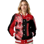 wisconsin badgers fire skull red black varsity jacket best selling