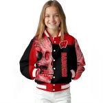 wisconsin badgers fire skull red black varsity jacket best selling