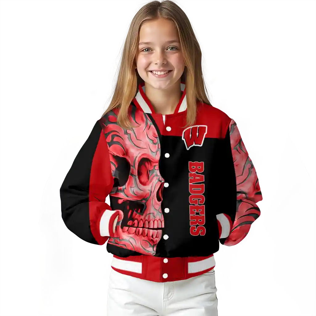 wisconsin badgers fire skull red black varsity jacket top rated wisconsin badgers fire skull red black varsity jacket top rated