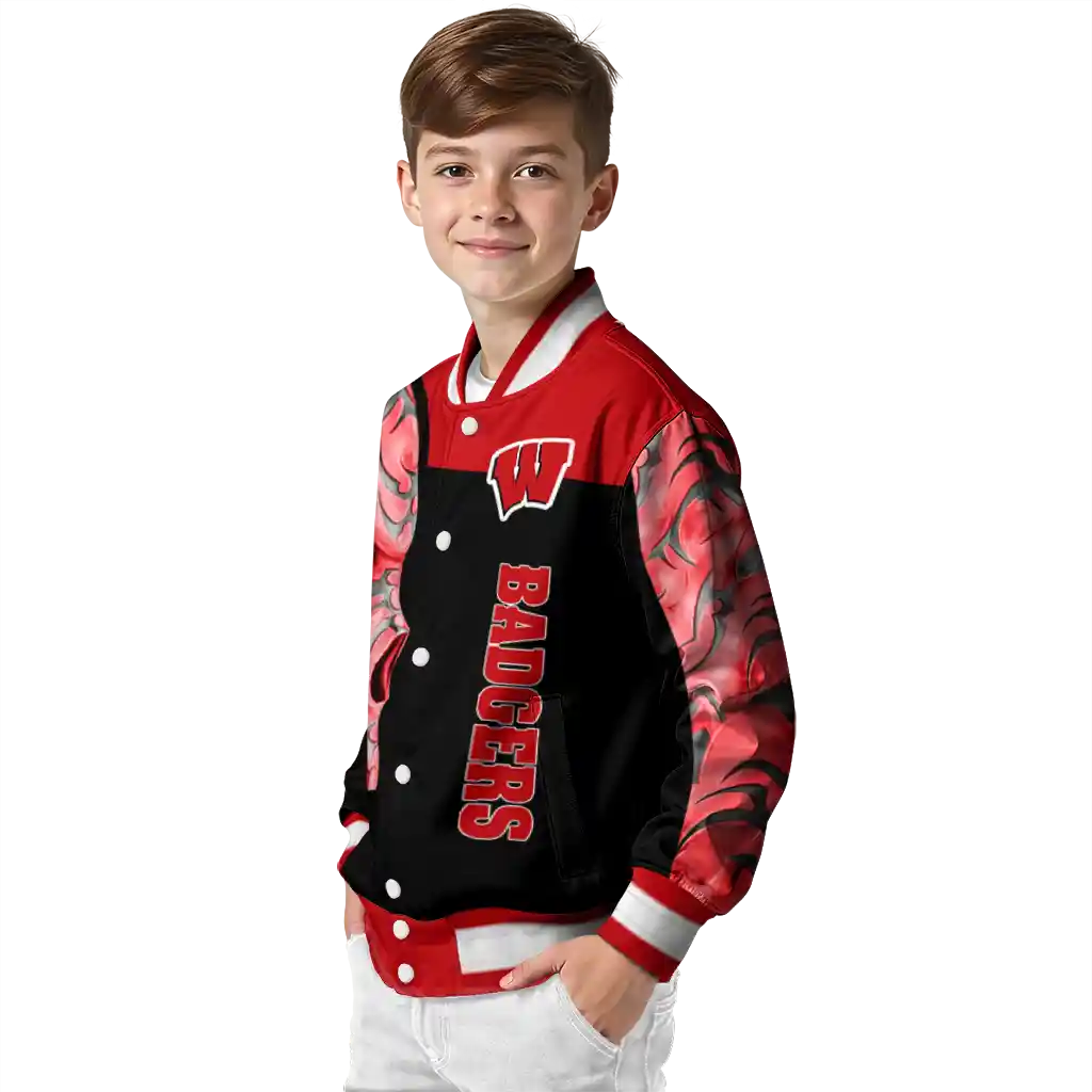 wisconsin badgers fire skull red black varsity jacket trendy wisconsin badgers fire skull red black varsity jacket trendy