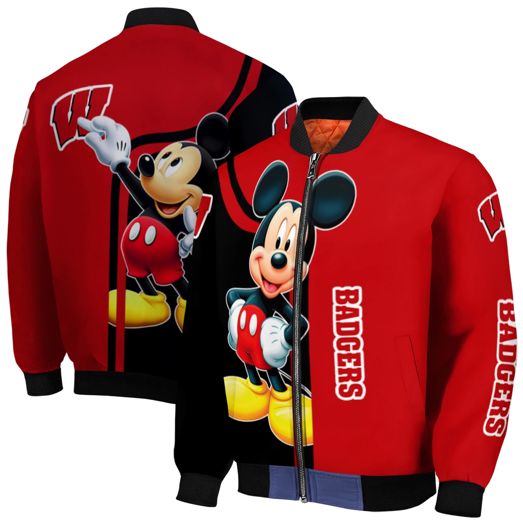 wisconsin badgers mickey mouse red bomber jacket best selling wisconsin badgers mickey mouse red bomber jacket best selling