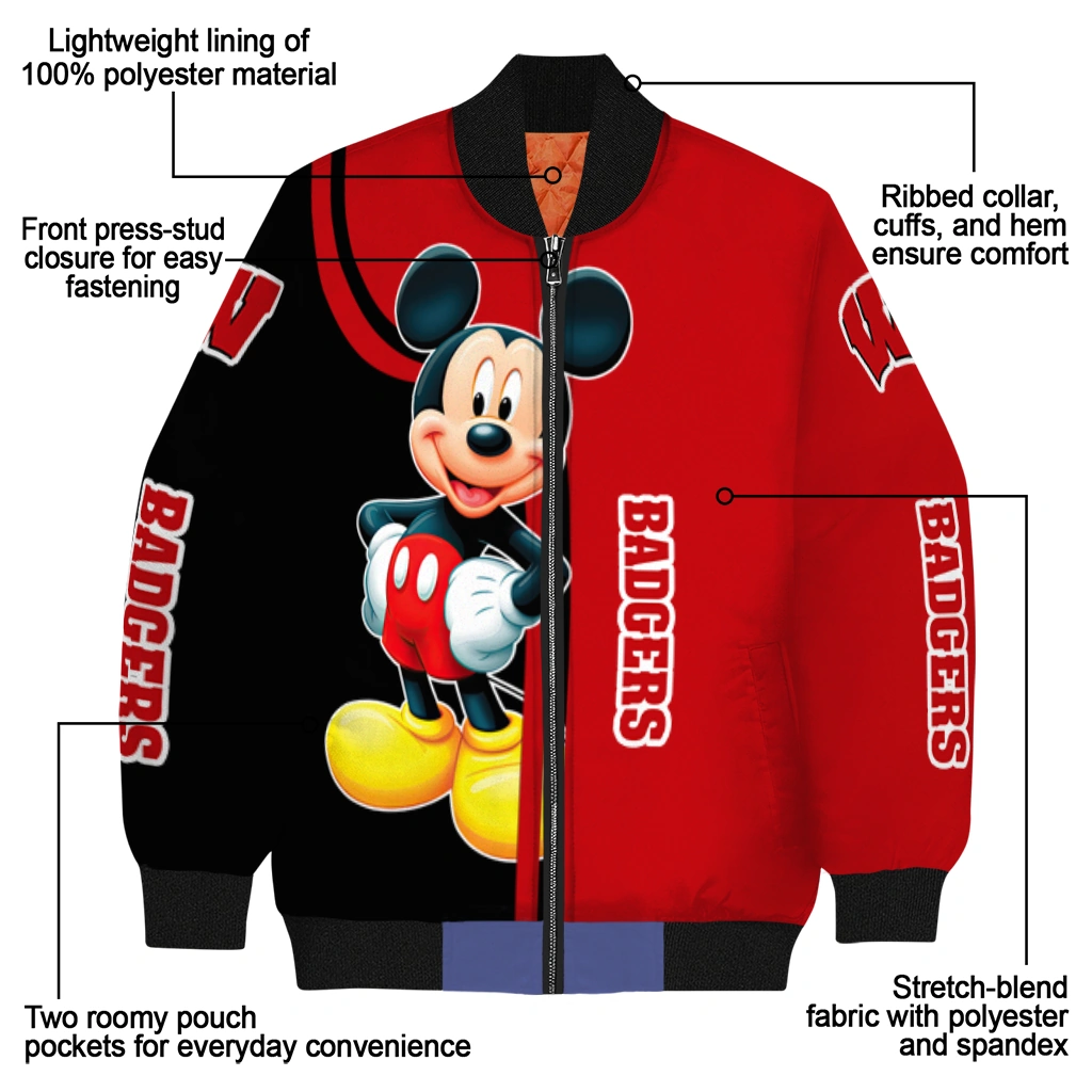wisconsin badgers mickey mouse red bomber jacket new arrival wisconsin badgers mickey mouse red bomber jacket new arrival