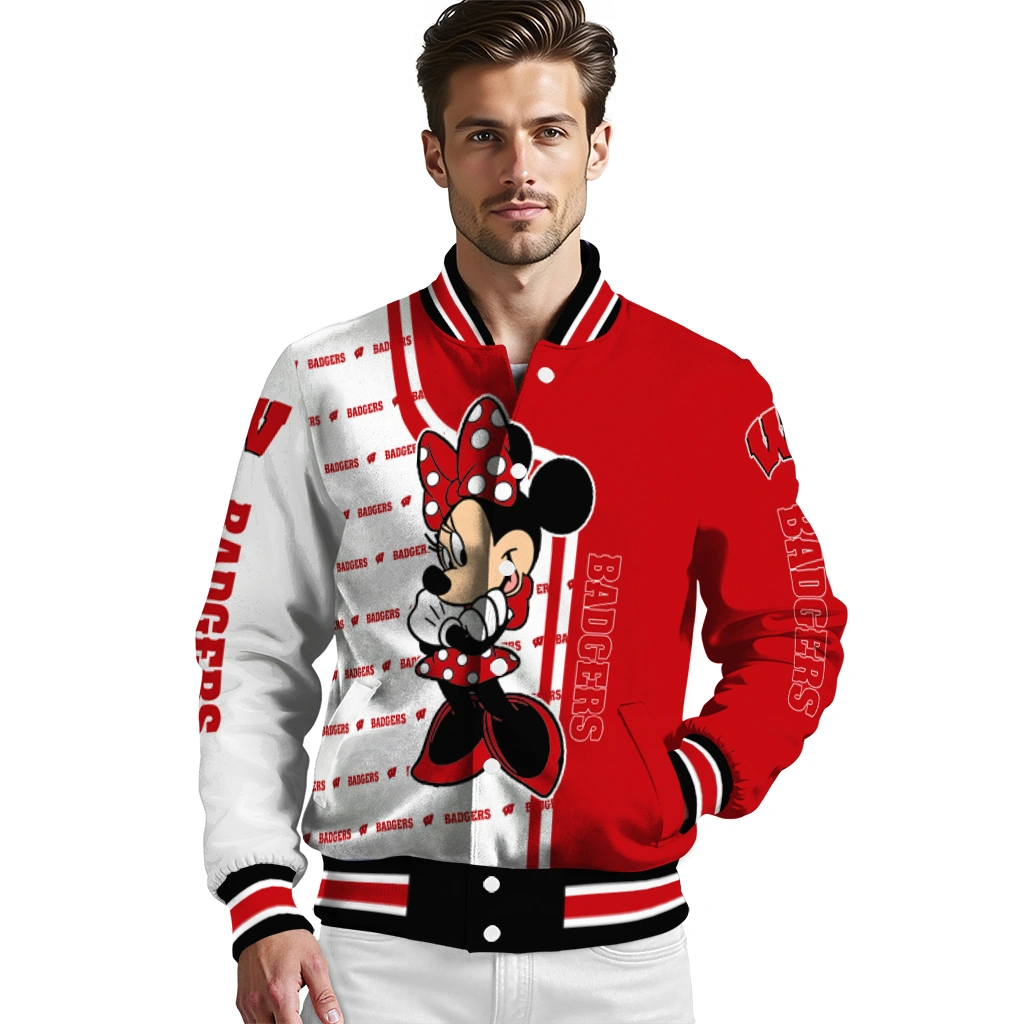 wisconsin badgers minnie mouse red varsity jacket high quality wisconsin badgers minnie mouse red varsity jacket high quality