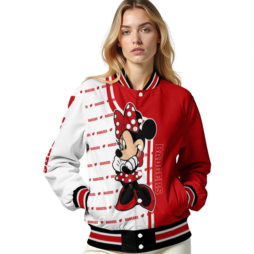 wisconsin badgers minnie mouse red varsity jacket latest model wisconsin badgers minnie mouse red varsity jacket latest model