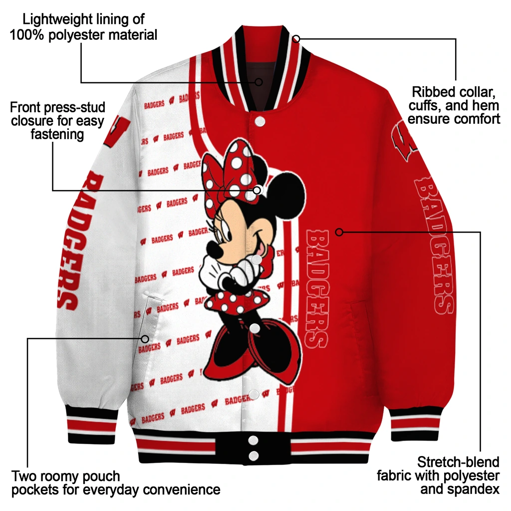 wisconsin badgers minnie mouse red varsity jacket new arrival wisconsin badgers minnie mouse red varsity jacket new arrival