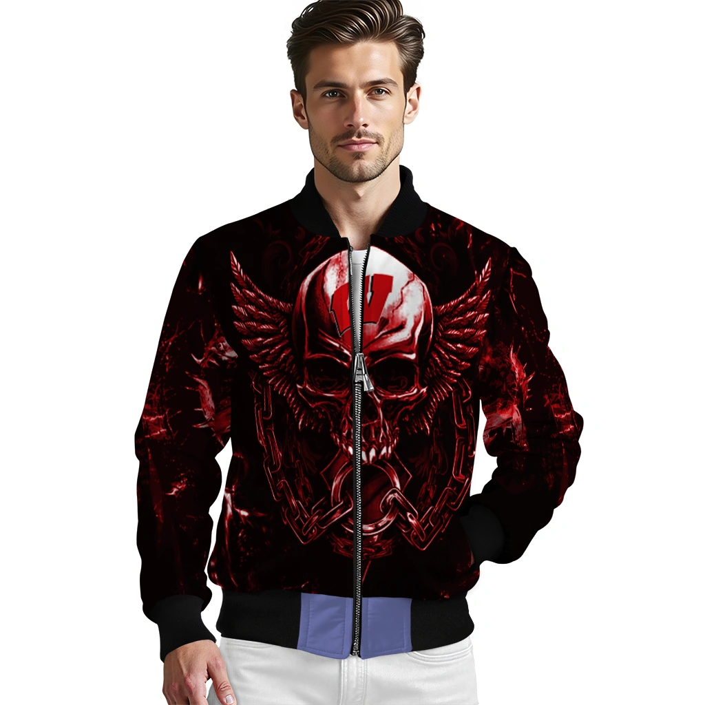 wisconsin badgers skull bite red black bomber jacket high quality wisconsin badgers skull bite red black bomber jacket high quality