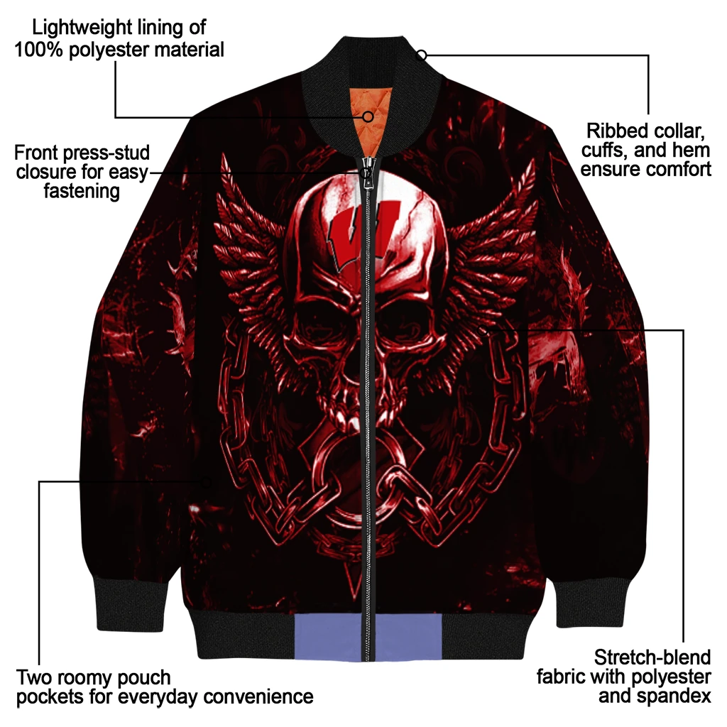 wisconsin badgers skull bite red black bomber jacket new arrival wisconsin badgers skull bite red black bomber jacket new arrival