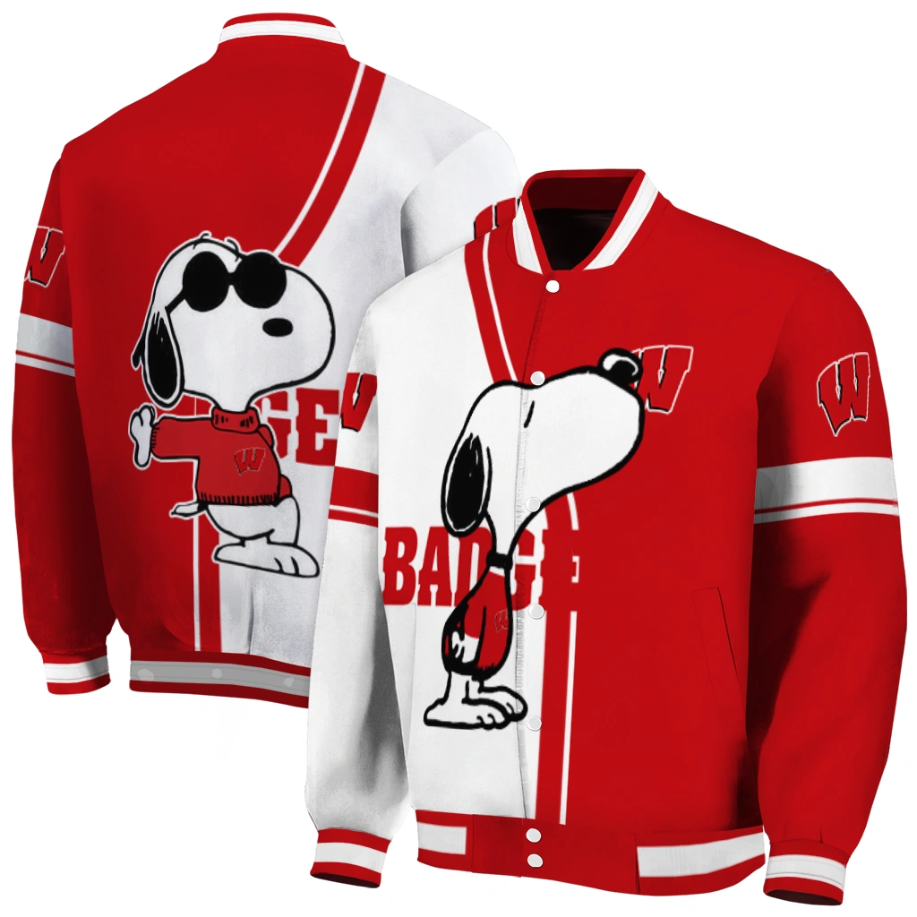 wisconsin badgers snoopy attitude red varsity jacket fashion forward wisconsin badgers snoopy attitude red varsity jacket fashion forward