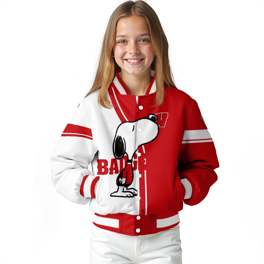 wisconsin badgers snoopy attitude red varsity jacket top rated wisconsin badgers snoopy attitude red varsity jacket top rated