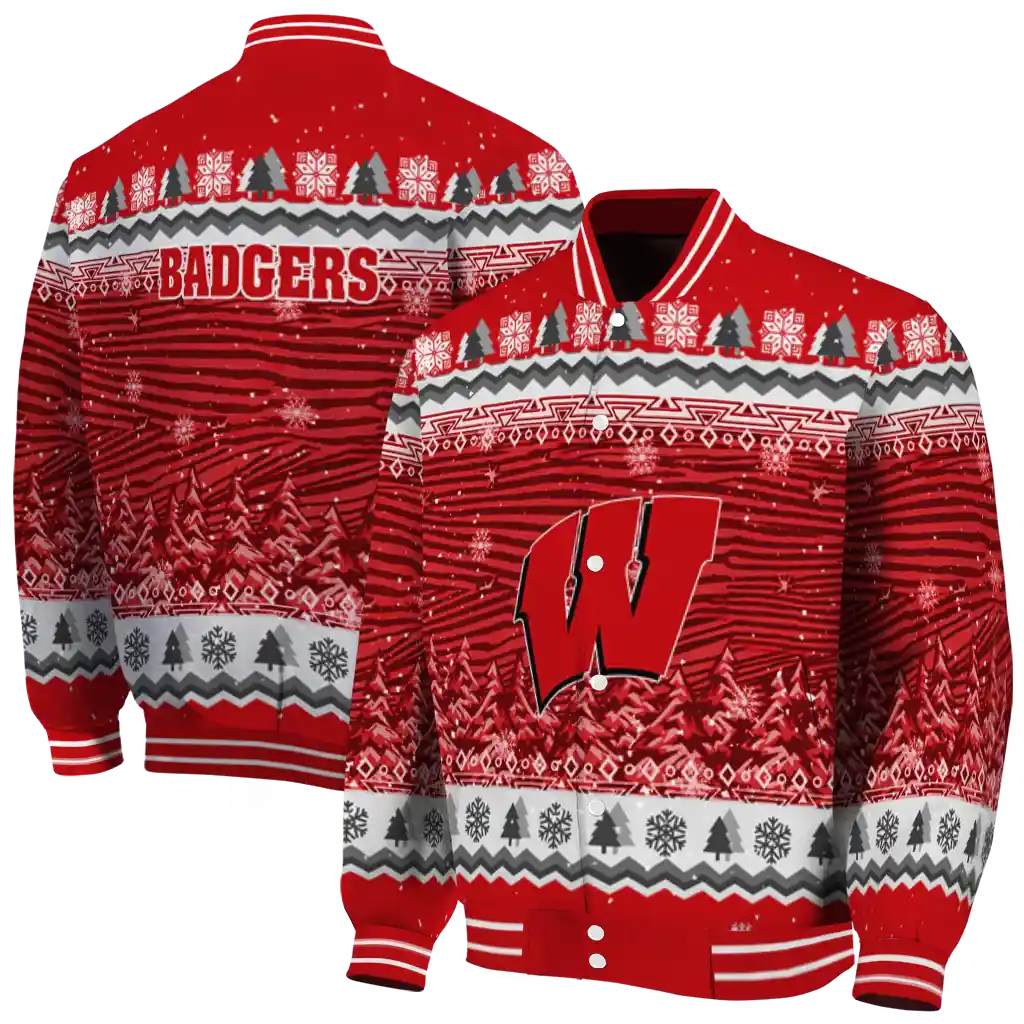 wisconsin badgers snowy pines red varsity jacket fashion forward wisconsin badgers snowy pines red varsity jacket fashion forward